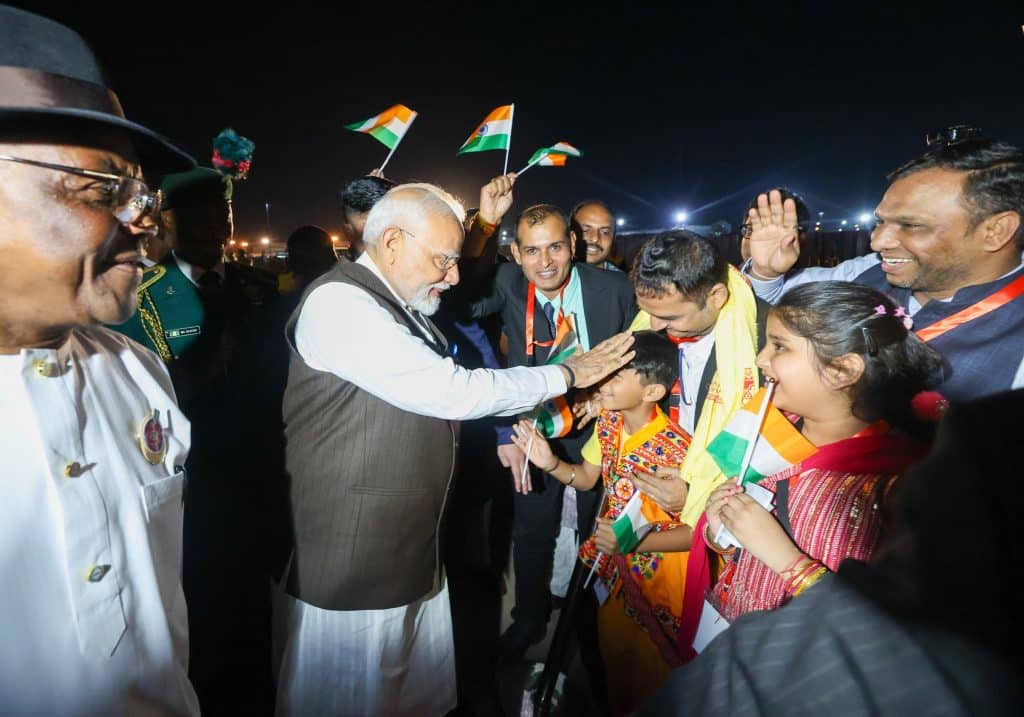 welcoming prime minister Modi