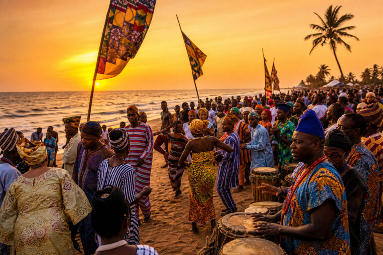 Olokun World Festival celebration at Kakanfo-Falola Beach Badagry Lagos with traditional Yoruba cultural performers